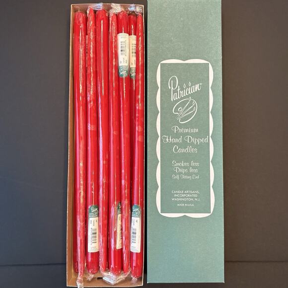 Box of 12 Patrician Red Classic 18" Hand Dipped Dripless Taper Dinner Candles - Picture 1 of 5